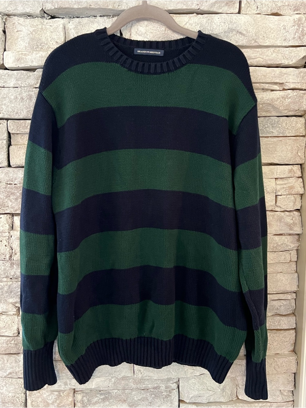 Brandy Melville Brianna Sweater Striped Crewneck in Green and Navy